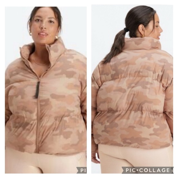 Fabletics Wonder Crush Tan Multi Camo Cropped Puffer Jacket in Teddy Size 1X - Picture 10 of 13